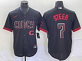 Men's Cincinnati Reds #7 Spencer Steer Black 2023 City Connect Cool Base Stitched Baseball Jersey,baseball caps,new era cap wholesale,wholesale hats